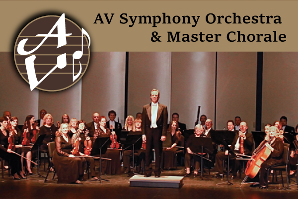 AV Symphony Orchestra and Master Chorale with picture of symphony and chorale.